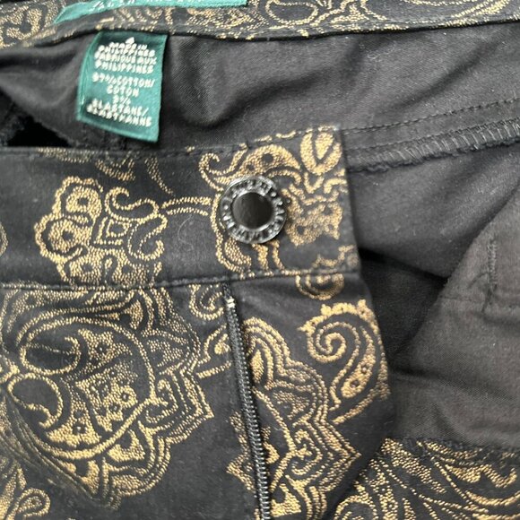 LAUREN Ralph Lauren Black/Gold Metallic Damask Style Print Jeans NWOT Size 4 - Picture 6 of 10